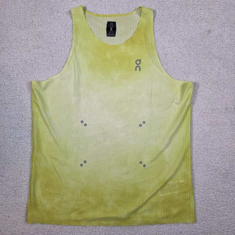 On Cloud Men’s Running Race Singlet Pace Tank Shirt Size Medium Lime Yellow